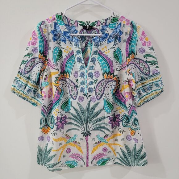 Talbots Womens Top Size Small Tropical Beach Vacation Colorful Paisley Boho - Picture 1 of 7